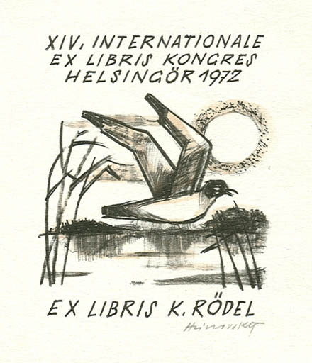 Exlibris by Stanislav  Hlinovsky from Czechoslovakia for Klaus Rödel - Flora Bird Scenery/Landscape 