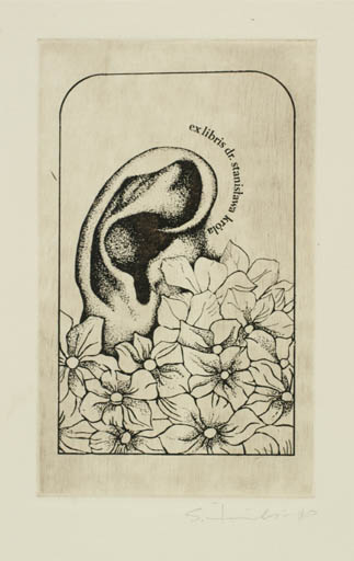 Exlibris by Zbigniew Janeczek from Poland for Dr. Stanislawa Krola - Flower Flora 