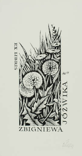 Exlibris by Czeslaw Kelma from Poland for Zbigniew Jozwik - Flower Flora 