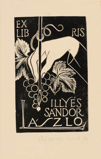 Exlibris by Malgorzata Korolko from Poland for Laszlo Illyes Sanddor - Hand(s) Wine 