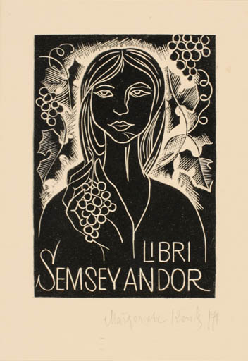 Exlibris by Malgorzata Korolko from Poland for Dr. Andor Semsey - Woman Wine 