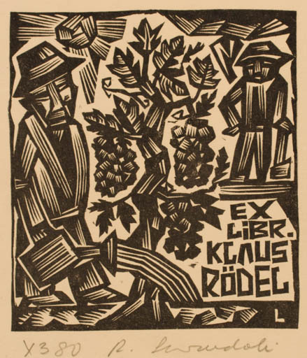 Exlibris by Rajmund Lewandowski from Poland for Klaus Rödel - Working Wine 