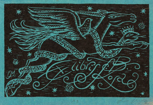 Exlibris by Zbigniew Lubicz-Miszewski from Poland for B. Kosa - Fauna Mythology Pegasus 