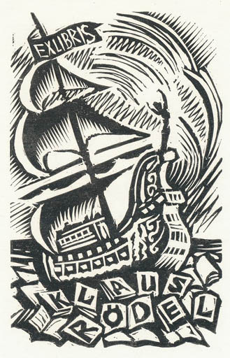 Exlibris by Stefania Dretler-Flin from Poland for Klaus Rödel - Maritime Ship/Boat 