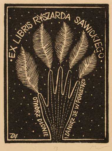 Exlibris by Zbigniew Lubicz-Miszewski from Poland for Ryszarda Sawickiego - Hand(s) 