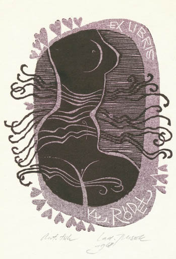 Exlibris by Ladislav Rusek from Czechoslovakia for Klaus Rödel - Woman 