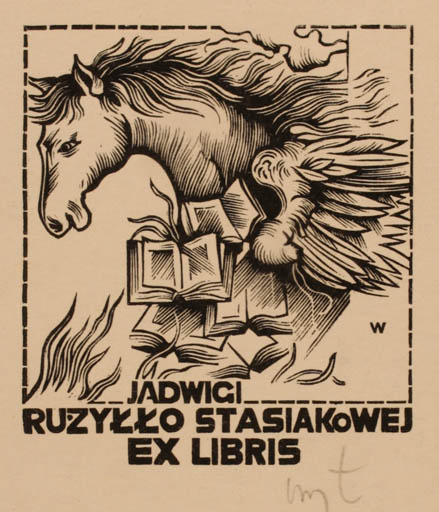 Exlibris by Wojciech Luczak from Poland for Ruzyllo Stasiakowej - Book Horse Pegasus 