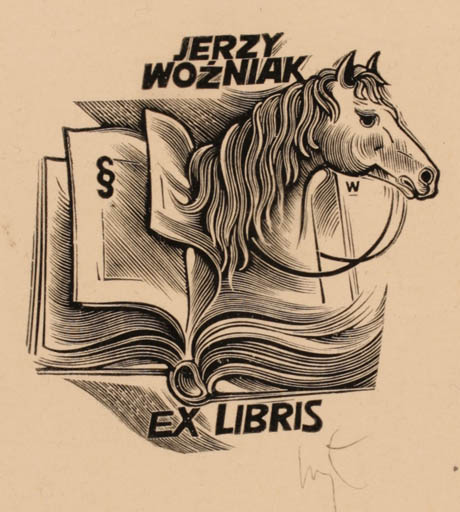 Exlibris by Wojciech Luczak from Poland for Jerzy Wozniak - Book Horse 