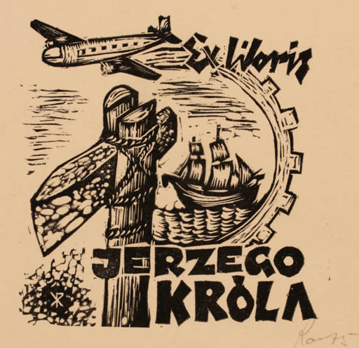 Exlibris by Klemens Raczak from Poland for Jerzego Krola - Aircraft Maritime Ship/Boat 