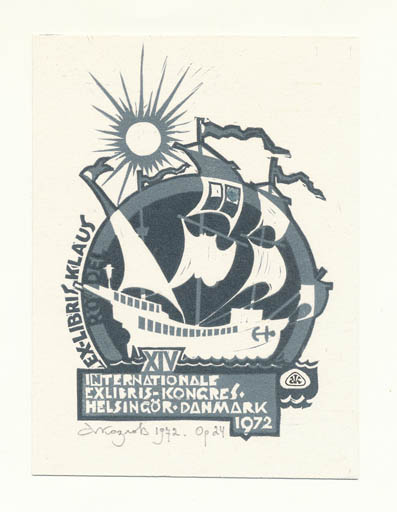 Exlibris by Anatoli Koslow from Soviet Union for Klaus Rödel - Exlibris Congress Maritime Ship/Boat 