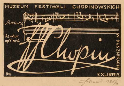 Exlibris by Jerzy Rozanski from Poland for ? Muzeum Festiwali Chopinowskich - Music 