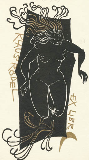 Exlibris by Ladislav Rusek from Czechoslovakia for Klaus Rödel - Woman Nude 