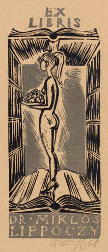 Exlibris by Jozef Szuszkiewicz from Poland for Dr. Nicholas Lippoczy - Book Woman Nude 