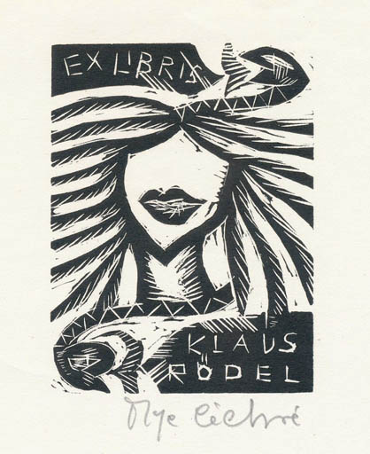 Exlibris by Olga Cechova from Czechoslovakia for Klaus Rödel - Woman Portrait 