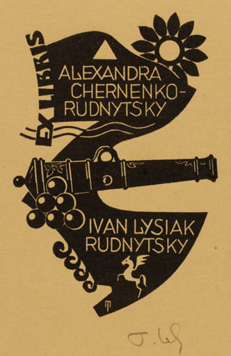 Exlibris by Tyrus Wenhrynowicz from Poland for A.+Ivan Lysiak Rudnytsky Chernenko-Rudnytsky - Military/War Weapon 