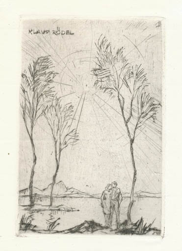 Exlibris by Rudolf Koch from Germany for Klaus Rödel - Scenery/Landscape Couple Romance Tree 