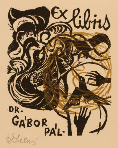 Exlibris by Lenke Diskay from Hungary for Dr. Pal Gabor - Bird Hand(s) 