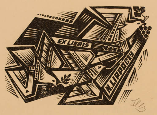 Exlibris by Antal Fery from Hungary for Ing. Nobert Lippóczy - Bird 