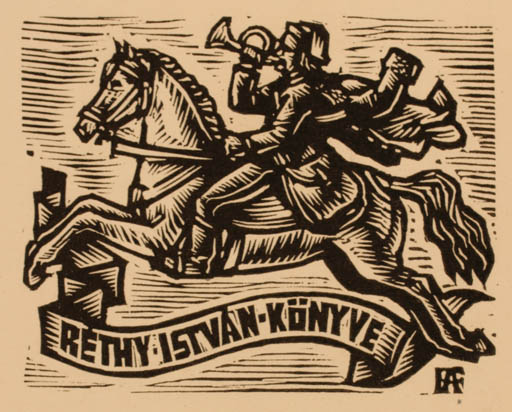 Exlibris by Antal Fery from Hungary for Dr. Istvan Rethy - Horse Horseman/Rider 