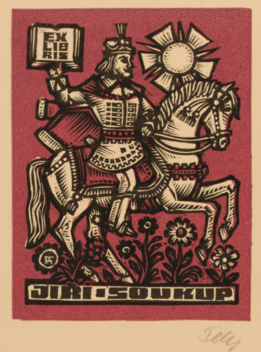 Exlibris by Antal Fery from Hungary for Ing. Jiri Soukup - Horse Horseman/Rider 