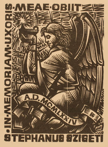 Exlibris by Antal Fery from Hungary for Istvàn Szigeti - Angel Religion 