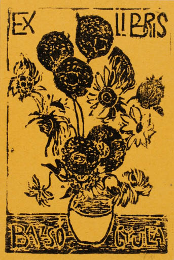 Exlibris by Lajos Imre from Hungary for Gyula Bazso - Flower 