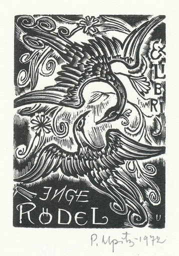 Exlibris by Peteris Upitis from Latvia for Inge Rödel - Fauna Bird Phoenix 