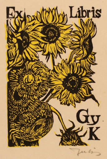 Exlibris by Lajos Imre from Hungary for K. Gy - Flower 