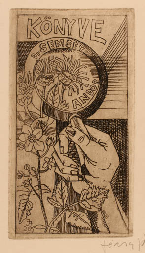 Exlibris by Janos Jozsa from Hungary for Dr. Andor Semsey - Flower Hand(s) 