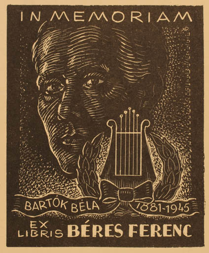 Exlibris by Jenö Kertes-Kollmann from Hungary for Ferenc Beres - Music Portrait 