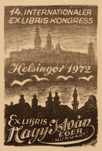 Exlibris by Jenö Kertes-Kollmann from Hungary for Istvan Nagy - City Exlibris Congress 