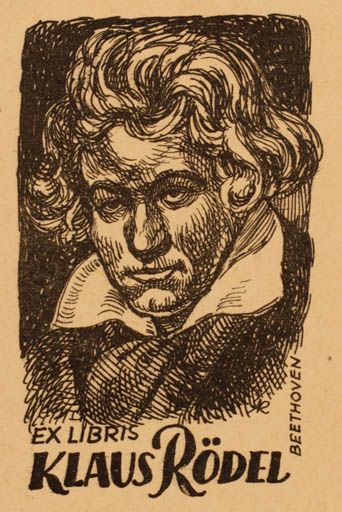 Exlibris by Jenö Kertes-Kollmann from Hungary for Klaus Rödel - Music Portrait 