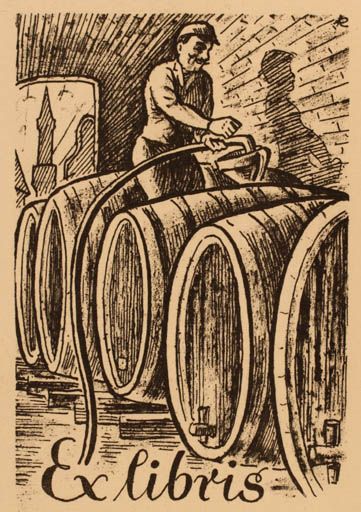 Exlibris by Jenö Kertes-Kollmann from Hungary for ? Vor der Schrift - Working Wine 