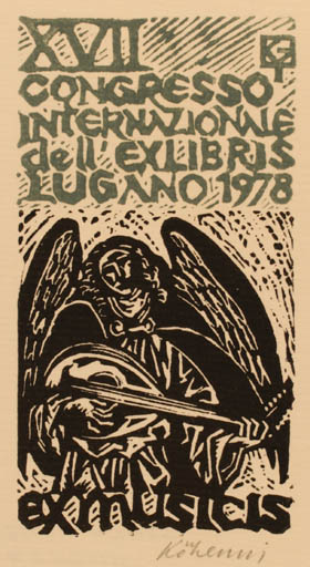 Exlibris by Gyula Köhegyi from Hungary for Lugano XVII. Int. Exlibriskongress - Angel Exlibris Congress Music 