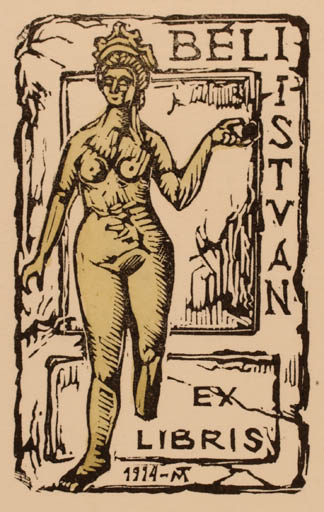 Exlibris by Tibor Moskal from Hungary for Istvan Beli - Woman Nude 