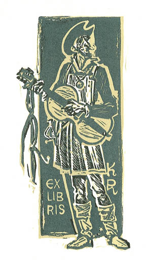 Exlibris by Jaroslav Vodrazka from Czechoslovakia for Klaus Rödel - Don Quijote Literature 