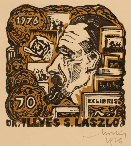 Exlibris by Tibor Moskal from Hungary for Sàndor Laszlò Dr. Illyès - Portrait 