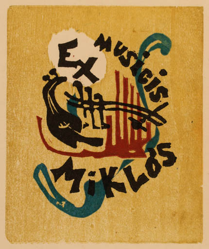 Exlibris by Tibor Moskal from Hungary for ? Miklos - Ex Mucika Music 