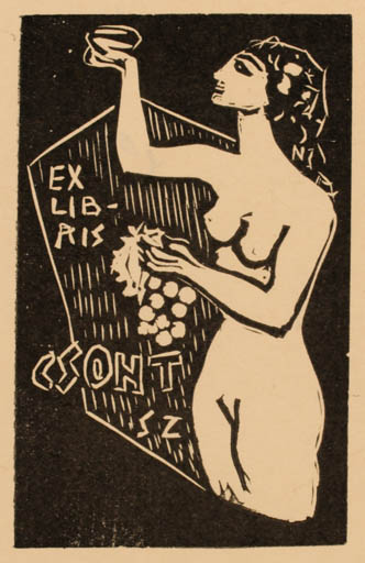 Exlibris by Istvan Nagy from Hungary for Istvan Csont - Woman Nude Wine 