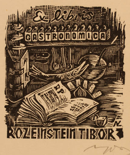 Exlibris by Laszlo Lazar Nagy from Hungary for Tibor Rozeinstein - Book Food 