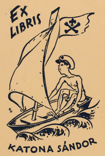 Exlibris by Nàndoek Németh from Hungary for Sandor Katona - Ship/Boat 