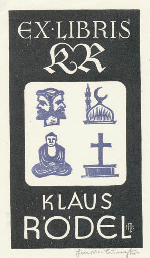 Exlibris by Hans Michael Bungter from Germany for Klaus Rödel - Literature Religion 