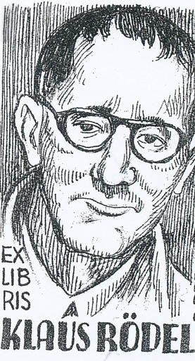 Exlibris by Jenö Kertes-Kollmann from Hungary for Klaus Rödel - Literature Portrait 