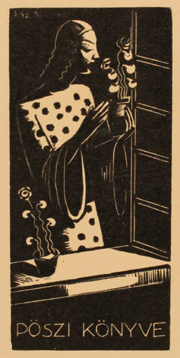 Exlibris by Bèla Gy Szabo from Hungary for ? Pöszi - Woman 