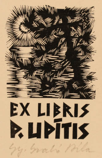 Exlibris by Bèla Gy Szabo from Hungary for Peteris Upitis - Sun Tree 