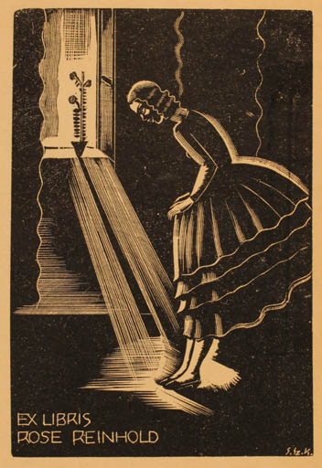 Exlibris by Kalman Gáborjáni Szabo from Hungary for Rose Reinhold - Woman 