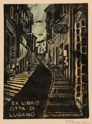 Exlibris by Dezsö Takacs from Hungary for Citta di Lugano - City 