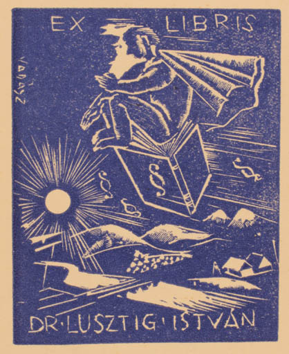 Exlibris by Endre Vadasz from Hungary for Dr. Istvan Lustig - Book Law Sun 