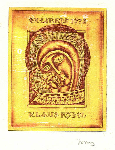 Exlibris by Vladimir Vinogradow from Lithuania for Klaus Rödel - Madonna Religion 