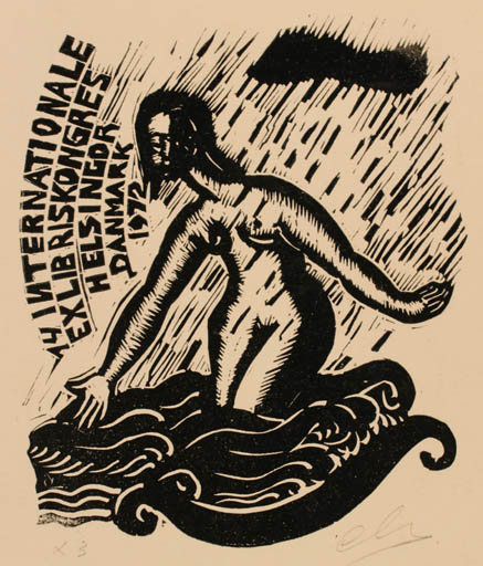 Exlibris by ? Unbekannt from Hungary for Helsingör XIV. EL Kongres - Exlibris Congress Woman Nude 